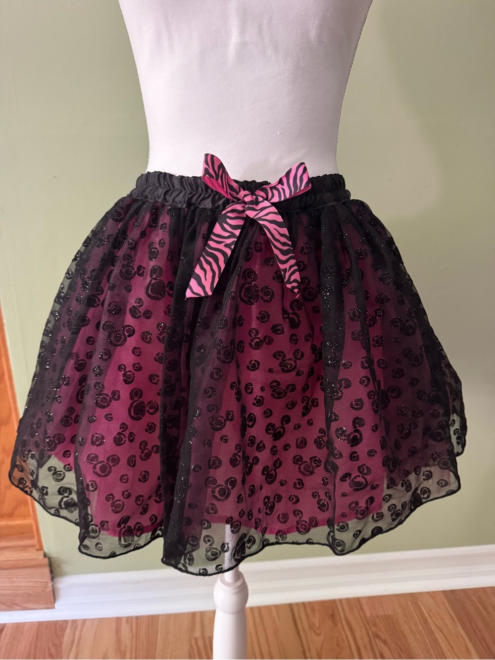 Disney Parks Authentic Apparel Pink and Black Tulle Skirt with Zebra Bow